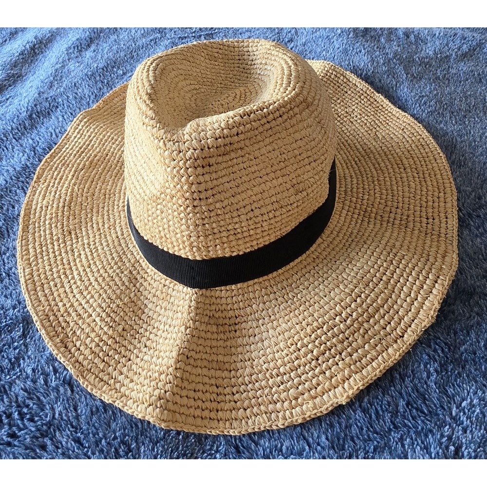 J.Crew Womens Straw Hat S-M Tan Raffia Resort Beach Sun Foldable
